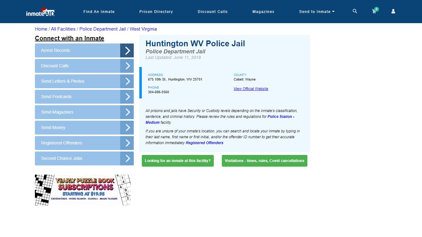 Huntington WV Police Jail & Inmate Search - Huntington, WV